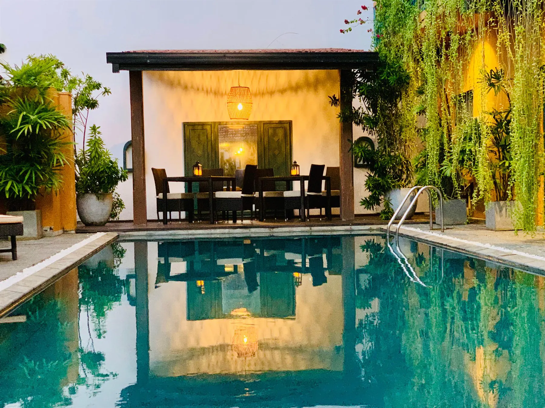 Courtyard pool at a tropical hotel